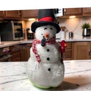 Hallmark Happy the Snowman 15" Plush with Cardinal Bird and plaid scarf